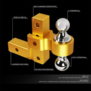 Gold Universal Aluminum Dual Ball Mount Adjustable Trailer Tow Hitch Receiver-Truck & Towing-BuildFastCar-BFC-HITCALU-001GD