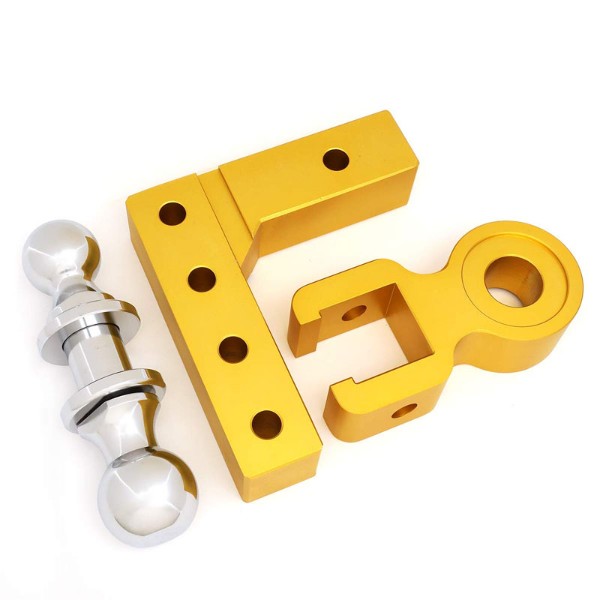 Gold Universal Aluminum Dual Ball Mount Adjustable Trailer Tow Hitch Receiver-Truck & Towing-BuildFastCar-BFC-HITCALU-001GD