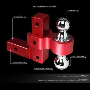 Red Universal Aluminum Dual Ball Mount Adjustable Trailer Tow Hitch Receiver-Truck & Towing-BuildFastCar-BFC-HITCALU-001RD