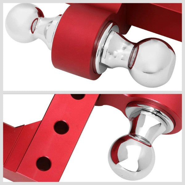 Red Universal Aluminum Dual Ball Mount Adjustable Trailer Tow Hitch Receiver-Truck & Towing-BuildFastCar-BFC-HITCALU-001RD