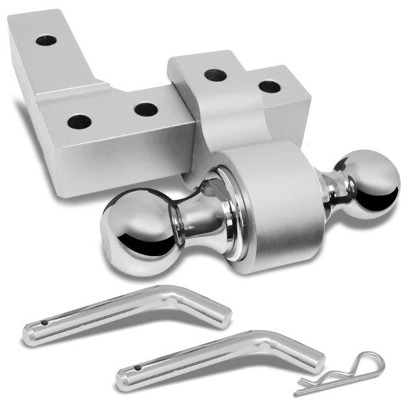 Silver Universal Aluminum Dual Ball Mount Adjustable Trailer Tow Hitch Receiver-Truck & Towing-BuildFastCar-BFC-HITCALU-001SL