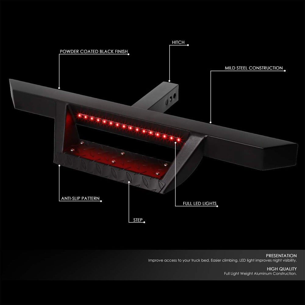 32.5" Long Black Rear Truck Hitch Step with LED Brake Light For 2" Receiver-Truck & Towing-BuildFastCar