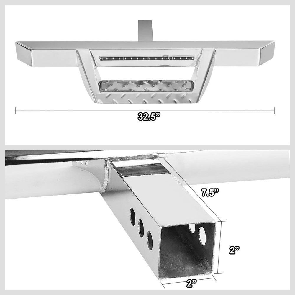32.5" Long Chrome Rear Truck Hitch Step with LED Brake Light For 2" Receiver-Truck & Towing-BuildFastCar