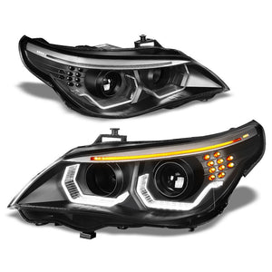 Black Housing/Clear Lens 3D LED U-Bar Projector Headlight For 08-10 BMW 528i-Lighting-BuildFastCar