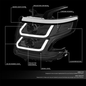 Chrome Housing/Smoke Lens 3D U-Bar Projector Headlight For 15-18 Chevrolet Tahoe-Lighting-BuildFastCar