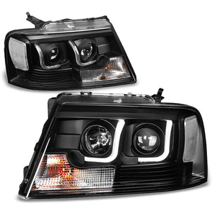 Black Housing/Clear Lens 3D L-Bar Projector Beam Headlight For 04-08 Ford F-150-Lighting-BuildFastCar