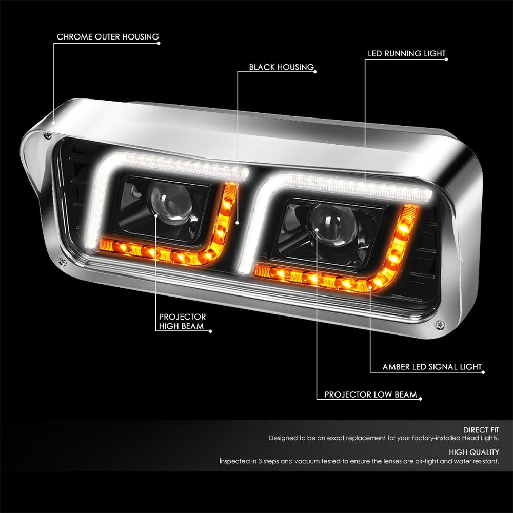 Black Housing Clear Lens Full LED Trailer Headlight For 87-19 Kenworth T800