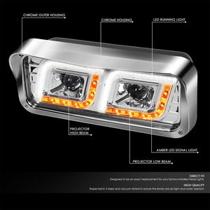 Chrome Housing Clear Lens Full LED Trailer Headlight For 87-19 Kenworth T800