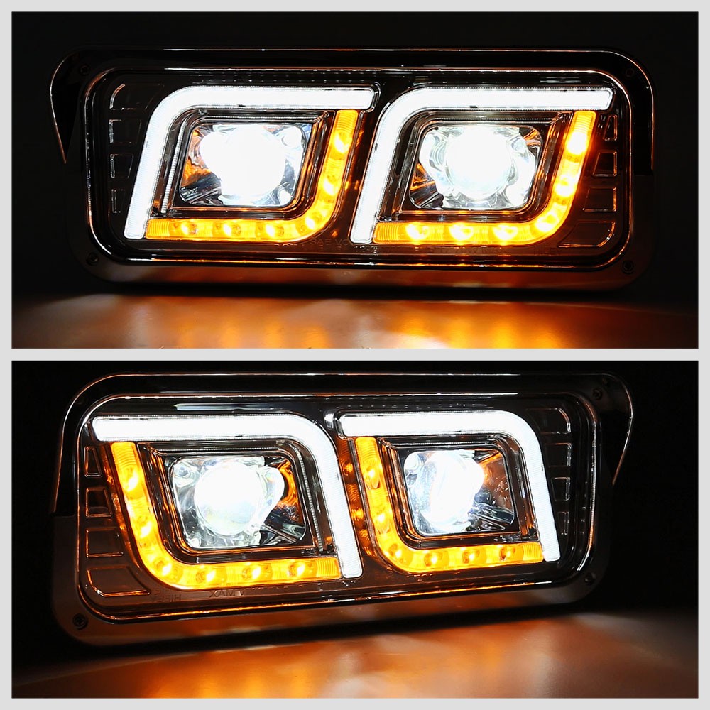 Chrome Housing Clear Lens Full LED Trailer Headlight For 87-19 Kenworth T800