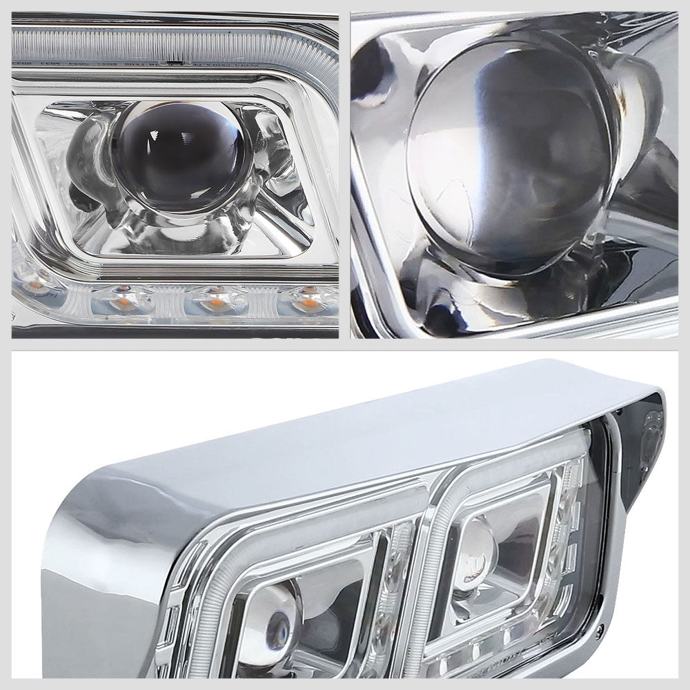 Chrome Housing Clear Lens Full LED Trailer Headlight For 87-19 Kenworth T800