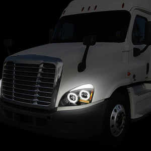 Black Housing Clear Lens LED Trailer Headlight For 08-17 Freightliner Cascadia