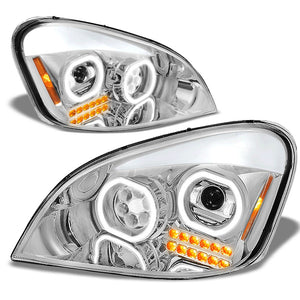 Trailer Headlight (Chrome Housing, Clear Lens, ABS Plastic/Polycarbonate Lens, Full LED) Works With 2008-2017 Freightliner Cascadia