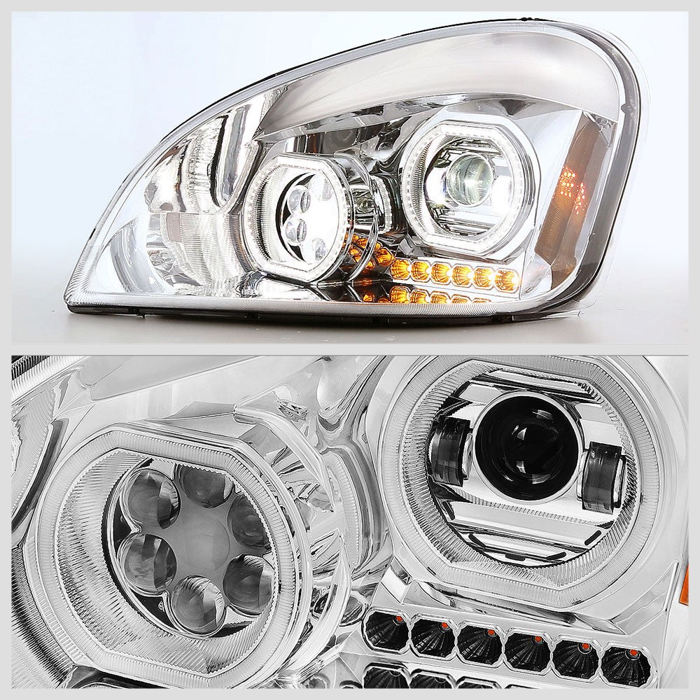 Chrome Housing Clear Lens LED Trailer Headlight For 08-17 Freightliner Cascadia