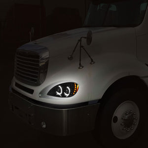 Black Housing Clear Lens LED Trailer Headlight For 04-17 Freightliner Columbia