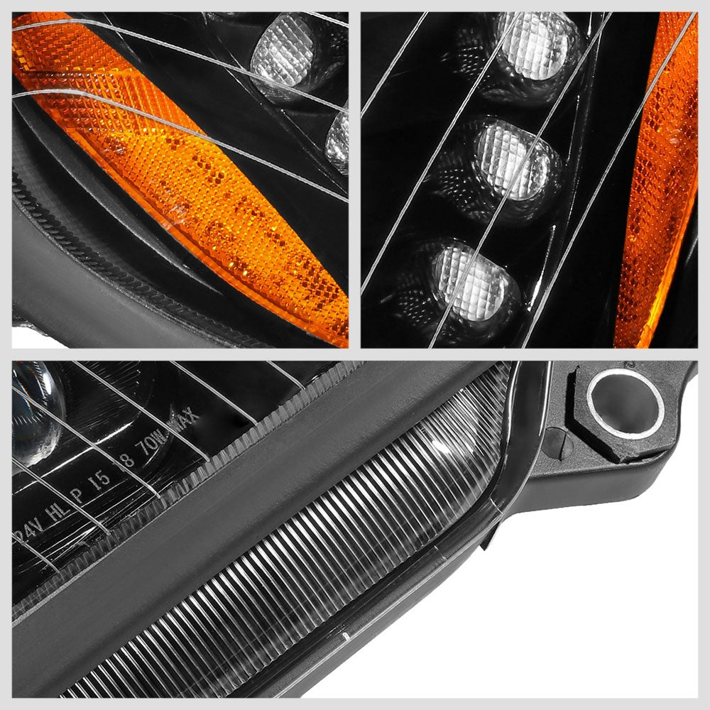 Black Housing Clear Lens LED Trailer Headlight For 04-17 Freightliner Columbia