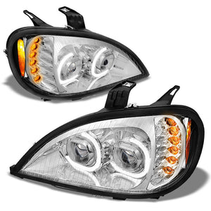 Trailer Headlight (Chrome Housing, Clear Lens, ABS Plastic/Polycarbonate Lens, Full LED) Works With 04-17 Freightliner Columbia
