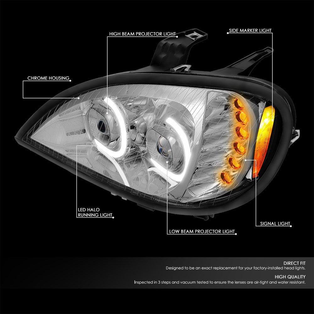 Chrome Housing Clear Lens LED Trailer Headlight For 04-17 Freightliner Columbia