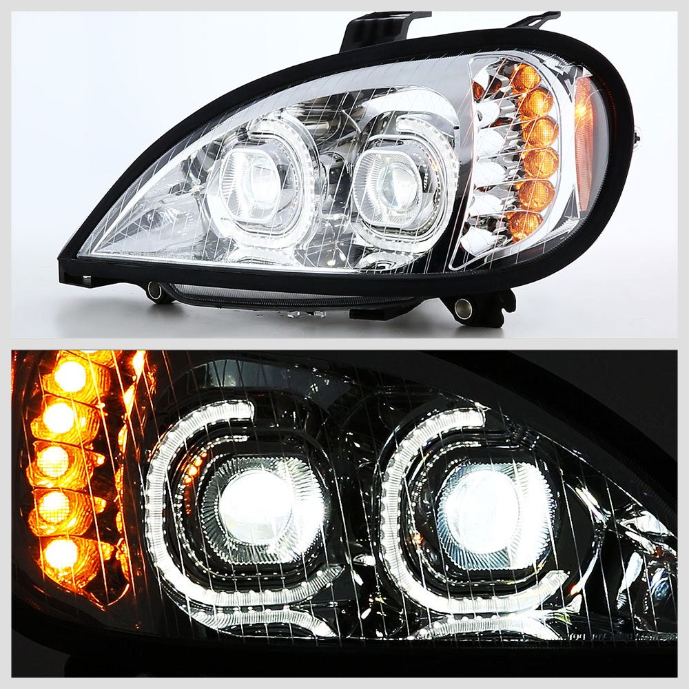 Chrome Housing Clear Lens LED Trailer Headlight For 04-17 Freightliner Columbia