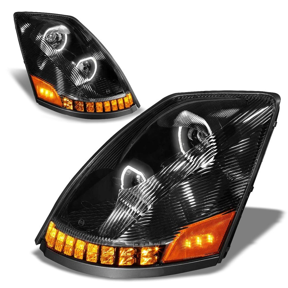 Trailer Headlight (Black Housing, Clear Lens, ABS Plastic/Polycarbonate Lens, Full LED) Works With 2004-2018 Volvo VN/VNL Diesel