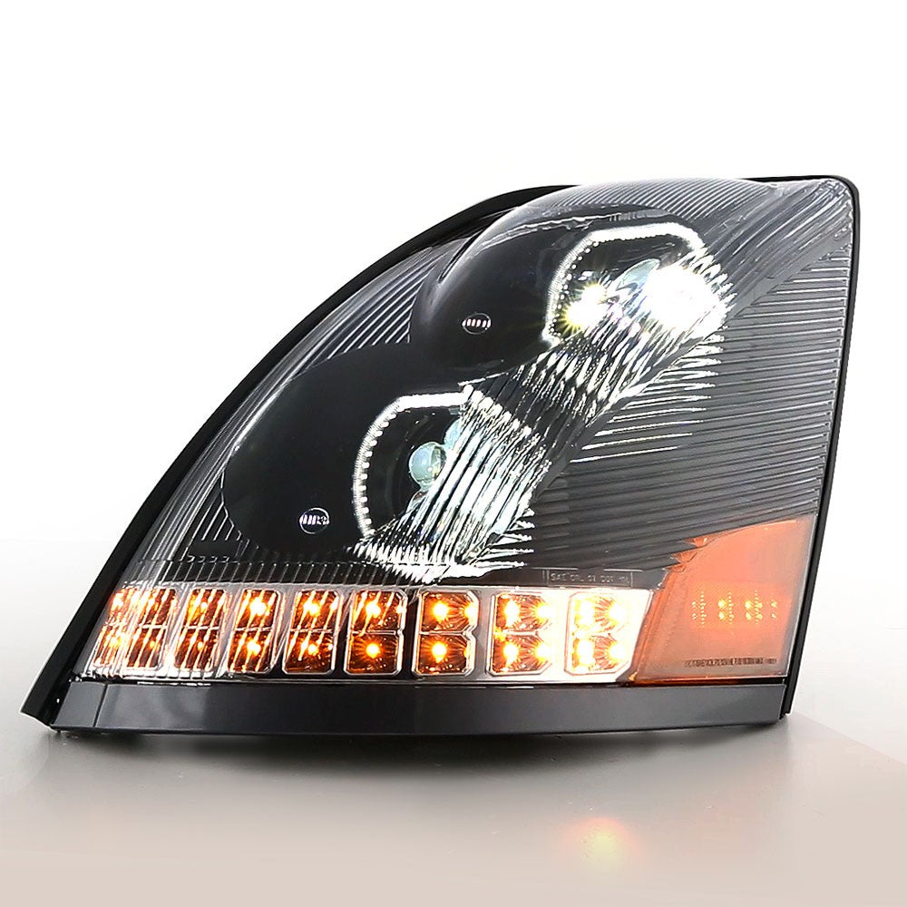 Black Housing Clear Lens LED Trailer Headlight For 04-18 Volvo VN/VNL Diesel