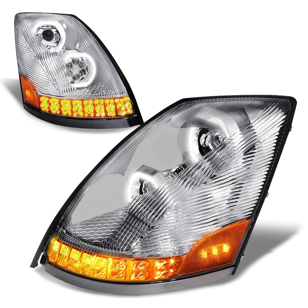 Trailer Headlight (Chrome Housing, Clear Lens, ABS Plastic/Polycarbonate Lens, Full LED) Works With 2004-2018 Volvo VN/VNL Diesel
