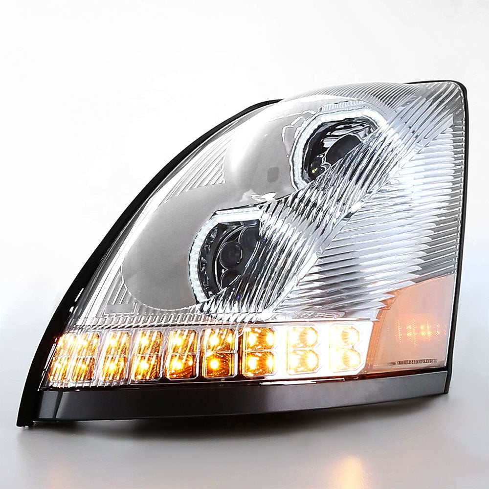 Chrome Housing Clear Lens LED Trailer Headlight For 04-18 Volvo VN/VNL Diesel