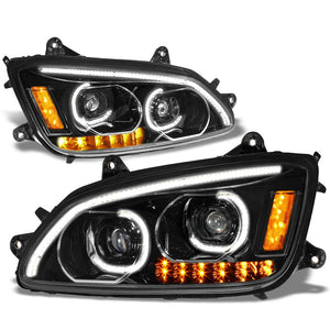 Trailer Headlight (Black Housing, Clear Lens, ABS Plastic/Polycarbonate Lens, Full LED) Works With 08-18 Kenworth T660