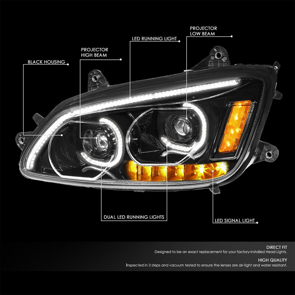 Black Housing Clear Lens Full LED Trailer Headlight For 08-18 Kenworth T660