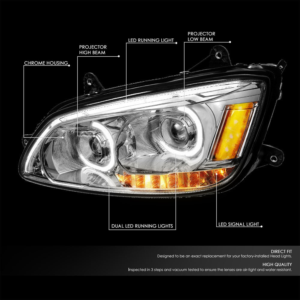 Chrome Housing Clear Lens Full LED Trailer Headlight For 08-18 Kenworth T660