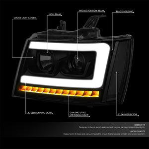 Black Housing/Smoke Lens 3D Bar Projector Headlight For 07-14 Suburban 1500 5.3L-Lighting-BuildFastCar