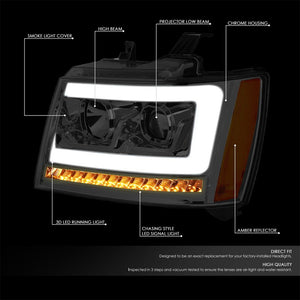 Chrome Housing/Smoke Lens/Amber 3D Projector Headlight For 07-14 Suburban 1500-Lighting-BuildFastCar