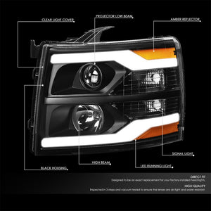Black Housing/Clear Lens/Amber Bar Projector Headlight For 07-13 Silverado 1500-Lighting-BuildFastCar