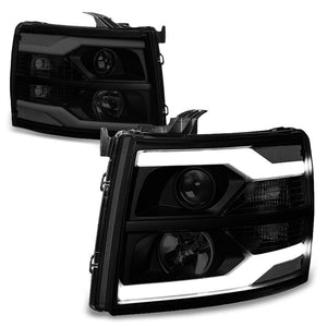 Black Housing/Smoke Lens Light Bar Projector Headlight For 07-13 Silverado 1500-Lighting-BuildFastCar