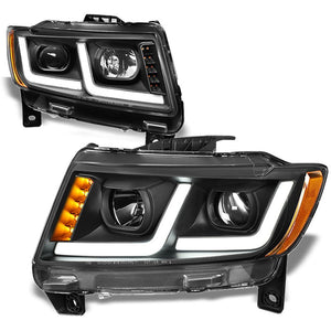 Black Housing/Clear Lens/Amber LED Projector Headlight For 11-13 Grand Cherokee-Lighting-BuildFastCar
