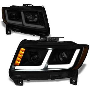 Black Housing/Smoke Lens/Amber LED Projector Headlight For 11-13 Grand Cherokee-Lighting-BuildFastCar