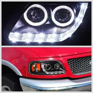 Black Housing Halo Projector+LED+Amber Headlight For Ford 97-03 F-150/Expedition-Lighting-BuildFastCar