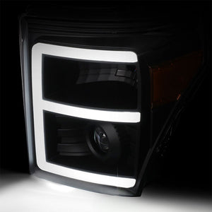 Black Housing/Clear Lens/Amber 3D E-Bar Projector Headlight For 11-16 F-250 SD-Lighting-BuildFastCar