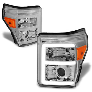 Chrome Housing/Clear Lens/Amber 3D E-Bar Projector Headlight For 11-16 F-250 SD-Lighting-BuildFastCar
