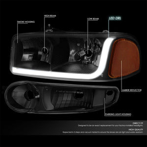 LED Black Housing Smoke Lens Reflector Headlight For 01-06 GMC Yukon 4DR-Lighting-BuildFastCar-BFC-FHDL-GMCYUK99-BKSMAM