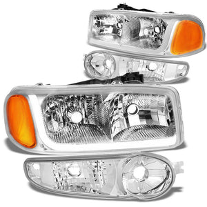 LED Chrome Housing Clear Lens Reflector Headlight For 01-06 GMC Yukon 4 Door-Lighting-BuildFastCar-BFC-FHDL-GMCYUK99-CHAM