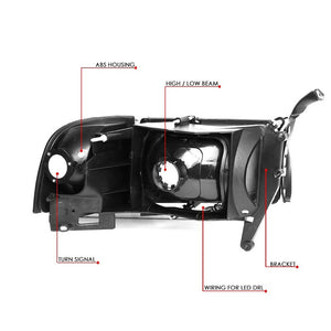 LED Black Housing Smoke Lens Reflector Headlight For 94-02 Dodge RAM 2500-Lighting-BuildFastCar-BFC-FHDL-DODRAM944-BKSMCL1