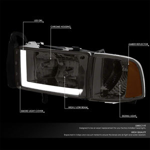 LED Chrome Housing Smoke Lens Reflector Headlight/Lamp For 94-02 Dodge RAM 2500-Lighting-BuildFastCar-BFC-FHDL-DODRAM944-SMAM
