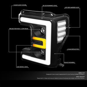 Black Housing/Clear Lens 3D Bar Projector Headlight For 17-19 F-250 Super Duty-Lighting-BuildFastCar
