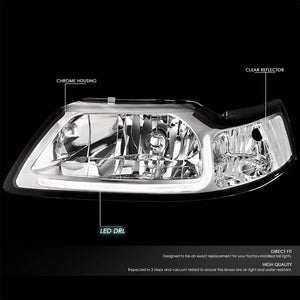 LED Chrome Housing Clear Len Reflector Headlight/Lamp For 99-04 Ford Mustang 2DR-Lighting-BuildFastCar-BFC-FHDL-FORDMUS99-CHCL1