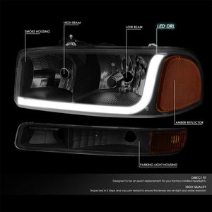 LED Black Housing Smoke Lens Reflector Headlight/Lamp For 99-02 GMC Sierra 1500-Lighting-BuildFastCar-BFC-FHDL-GMCSIER99-BKSMAM