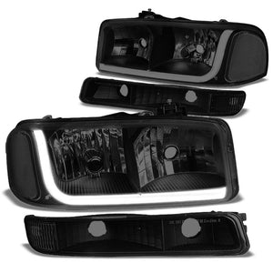 LED Black Housing Smoke Lens Reflector Headlight For 99-02 GMC Sierra 1500 4DR-Lighting-BuildFastCar-BFC-FHDL-GMCSIER99-BKSMCL1