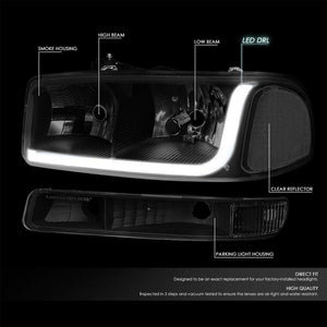 LED Black Housing Smoke Lens Reflector Headlight For 99-02 GMC Sierra 1500 4DR-Lighting-BuildFastCar-BFC-FHDL-GMCSIER99-BKSMCL1