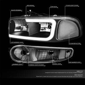 Black Housing/Clear Lens Light Bar Reflector Headlight For 02-06 GMC Sierra 1500-Lighting-BuildFastCar