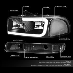 Black Housing/Clear Lens C-Bar Reflector Headlight For 99-02 GMC Sierra 1500-Lighting-BuildFastCar