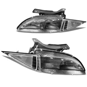 Black Housing Clear Lens Reflector Headlight For 95-99 Chevy Cavalier 2DR/4DR-Lighting-BuildFastCar-BFC-FHDL-CHEVCAV004-BKCL1